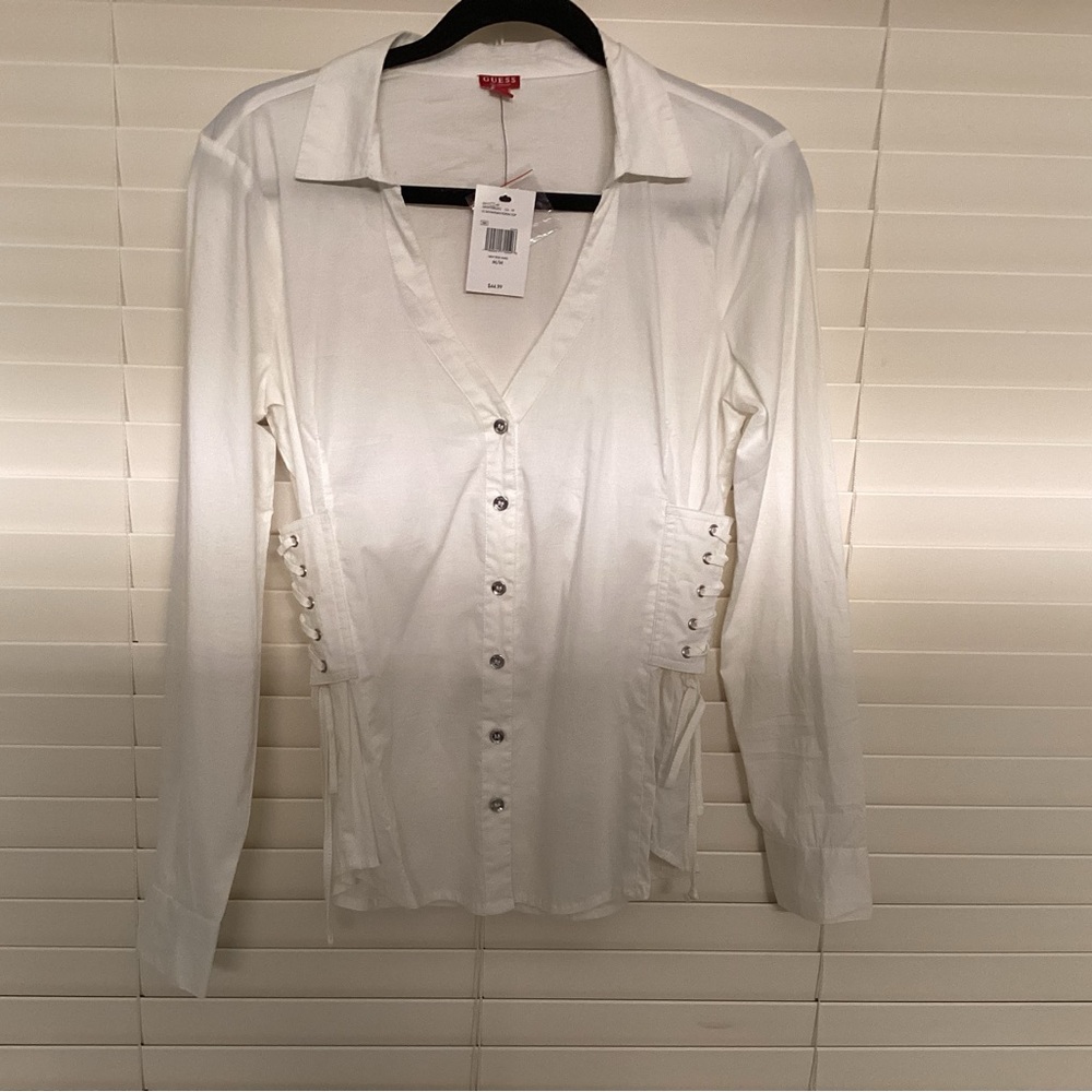 Guess White Button-Up Blouse